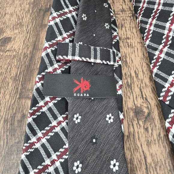 Egara Neck Tie 100% Silk Black Red White Plaid Grey Floral Designer Unique Gift - Picture 2 of 12